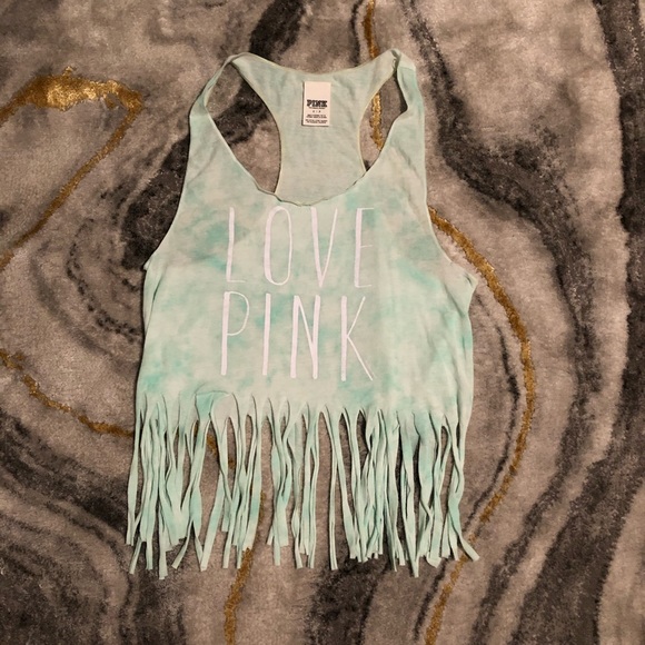PINK Victoria's Secret Tops - VS PINK Love Pink Fringe Crop Top